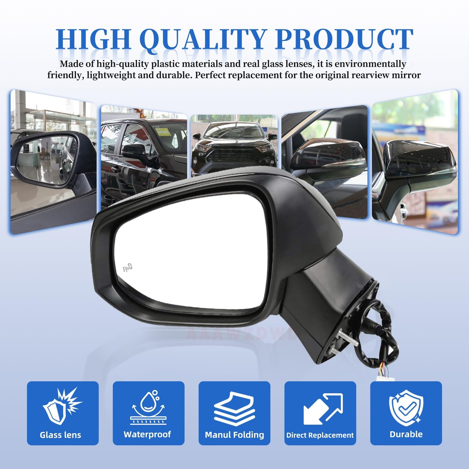 Black Left Driver Side Mirror Replacement For Toyota Rav4 2019-2023 Power Gla…