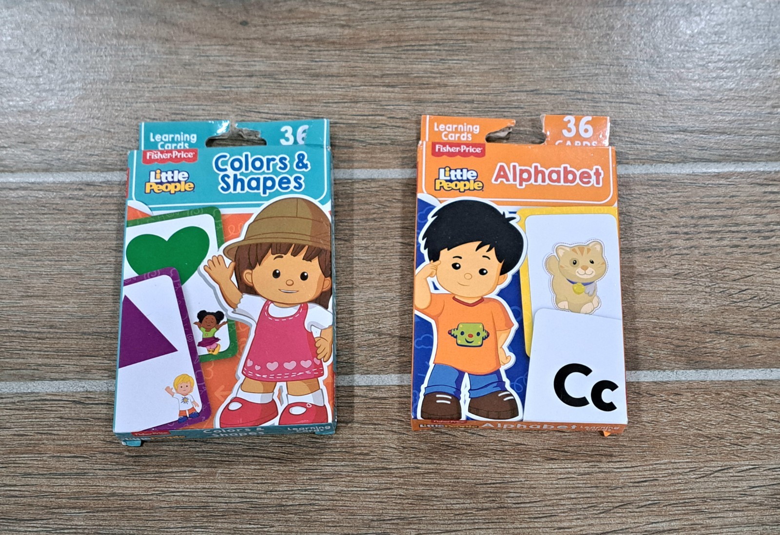 Lot Of 2 FISHER PRICE Little People Flash Cards- Colors & Shapes, The Alphabet