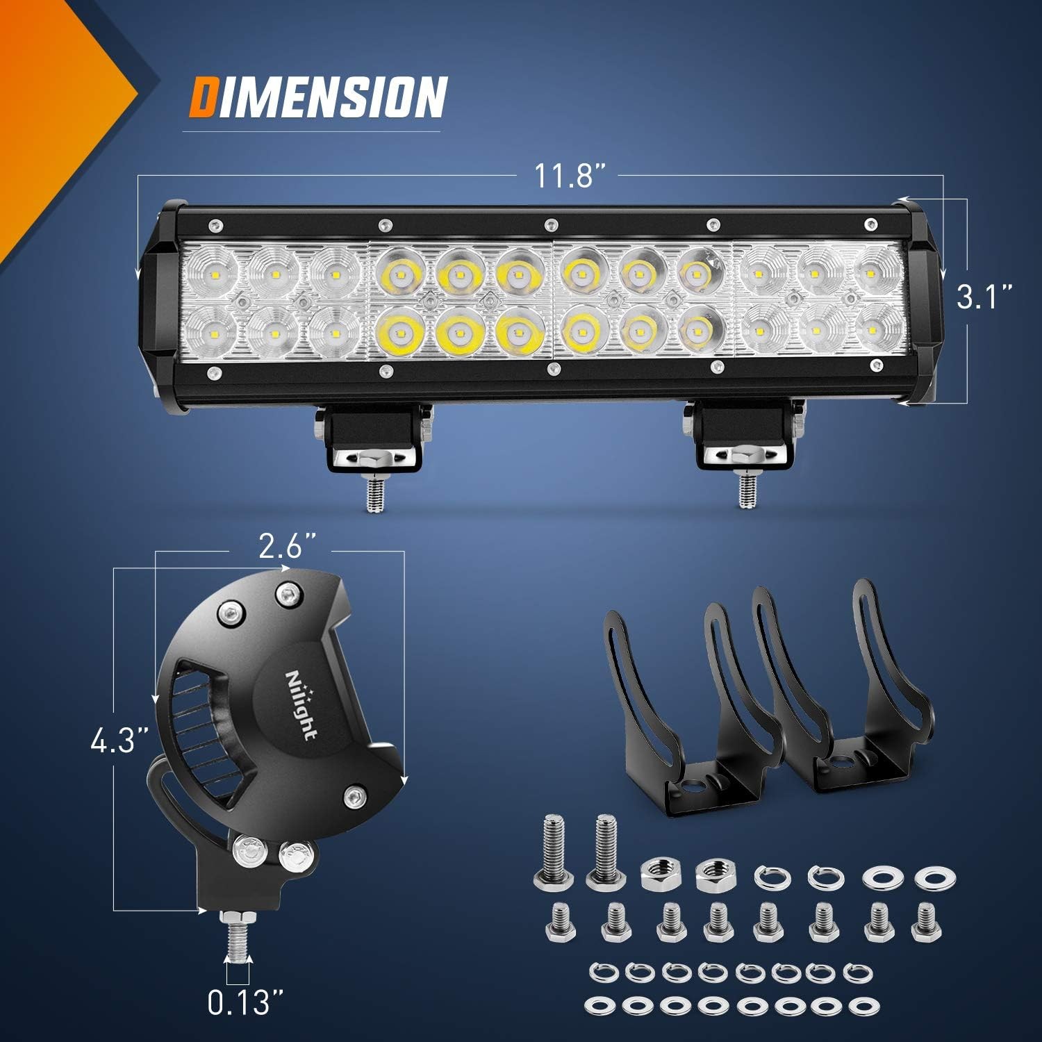 Nilight 12 Inch 72W Spot Flood Combo Led Light Bar 2Pcs 4Inch 18W Flood LED Pods