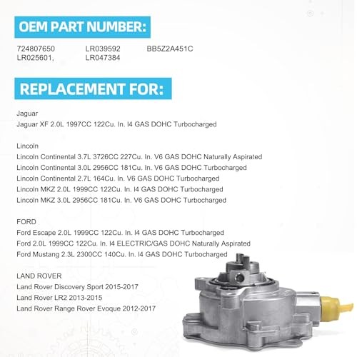TAUTOY Brake Booster Vacuum Pump LR047384 (2.0L L4) Replacement for Ford Edge