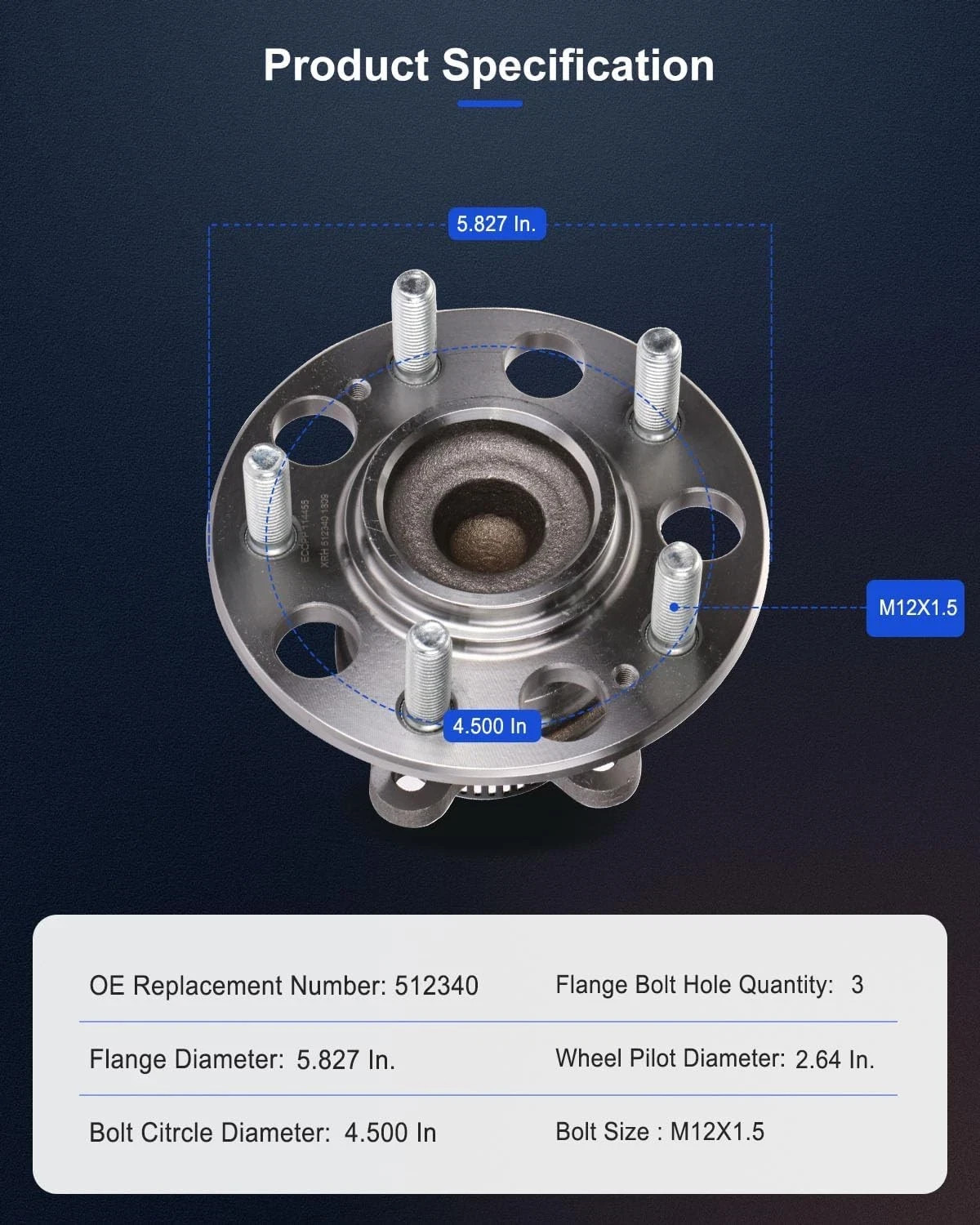 ECCPP Wheel Hub and Bearing Assembly Rear 512340 fit for Hyundai Elantra