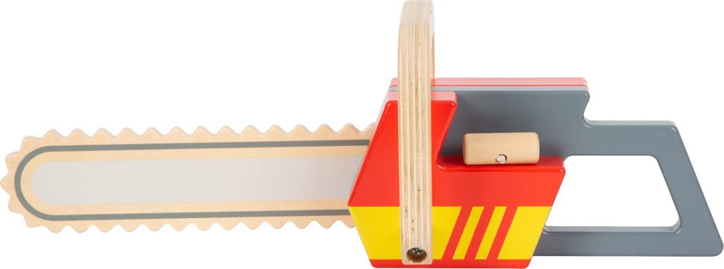 small foot Chainsaw made of wood, role play toy on the theme of fire department,