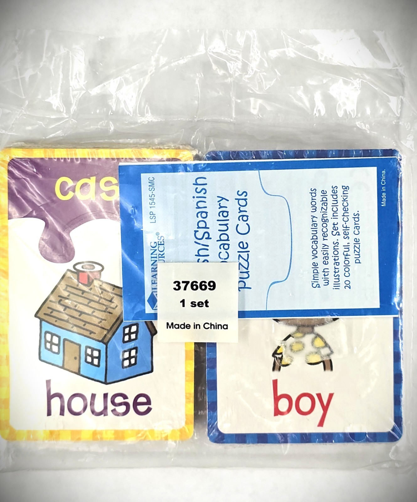 Double-Sided 20 Colorful Puzzle Flash Cards Set Kid’s English Spanish Vocabulary