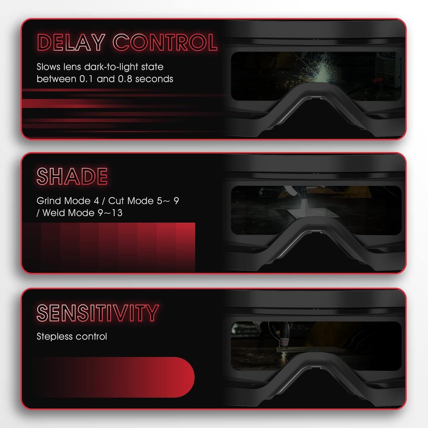 True Color Auto Darkening Welding Goggles, Wide Shade Range 4/5-9/9-13 with Grin
