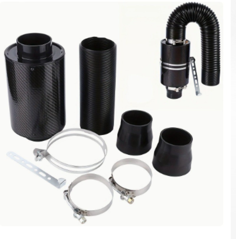 1set 76mm 3 inch Universal Car Cold Air Filter Carbon Fibre Feed Enclosed Intake