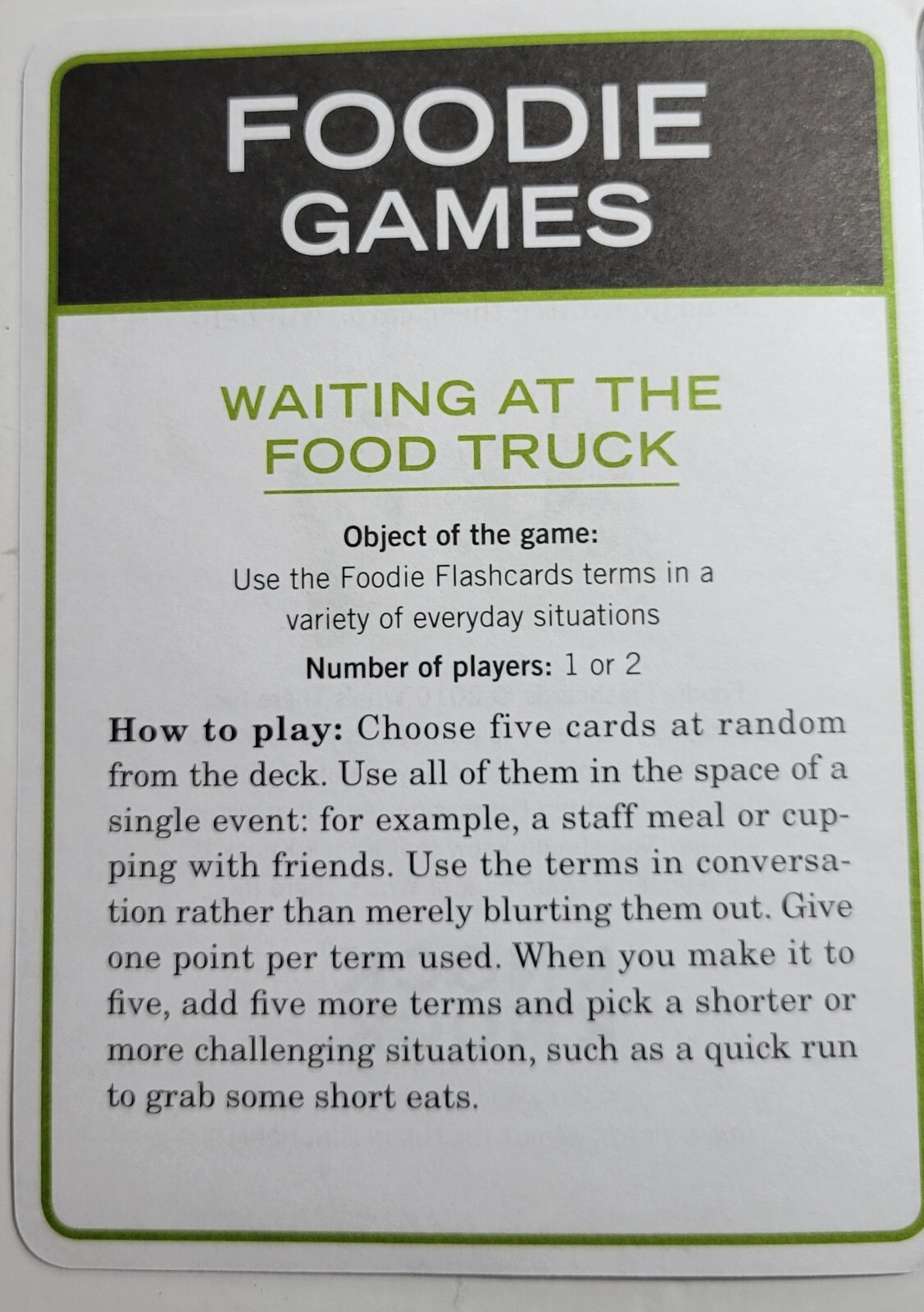 Vtg Rare 2010 FOODIE FLASHCARDS learning games Bona Fine Foodie KNOCK KNOCK