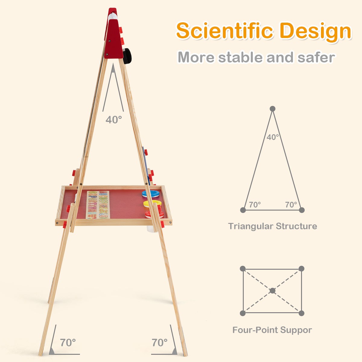 All-in-One Wooden Kid’s Art Easel Height Adjustable Activity Easel w/Paper Roll