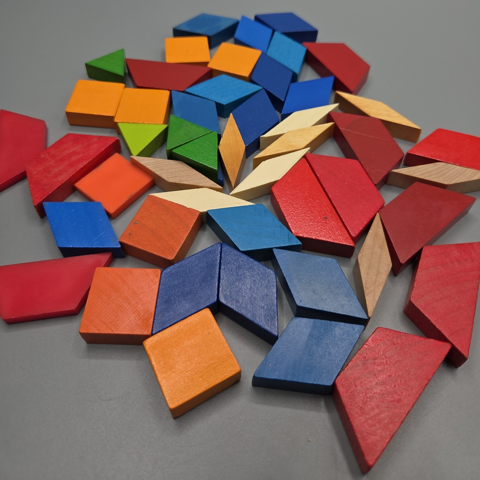 Lot of Wooden Pattern & Blocks for Geometric Math and Puzzles