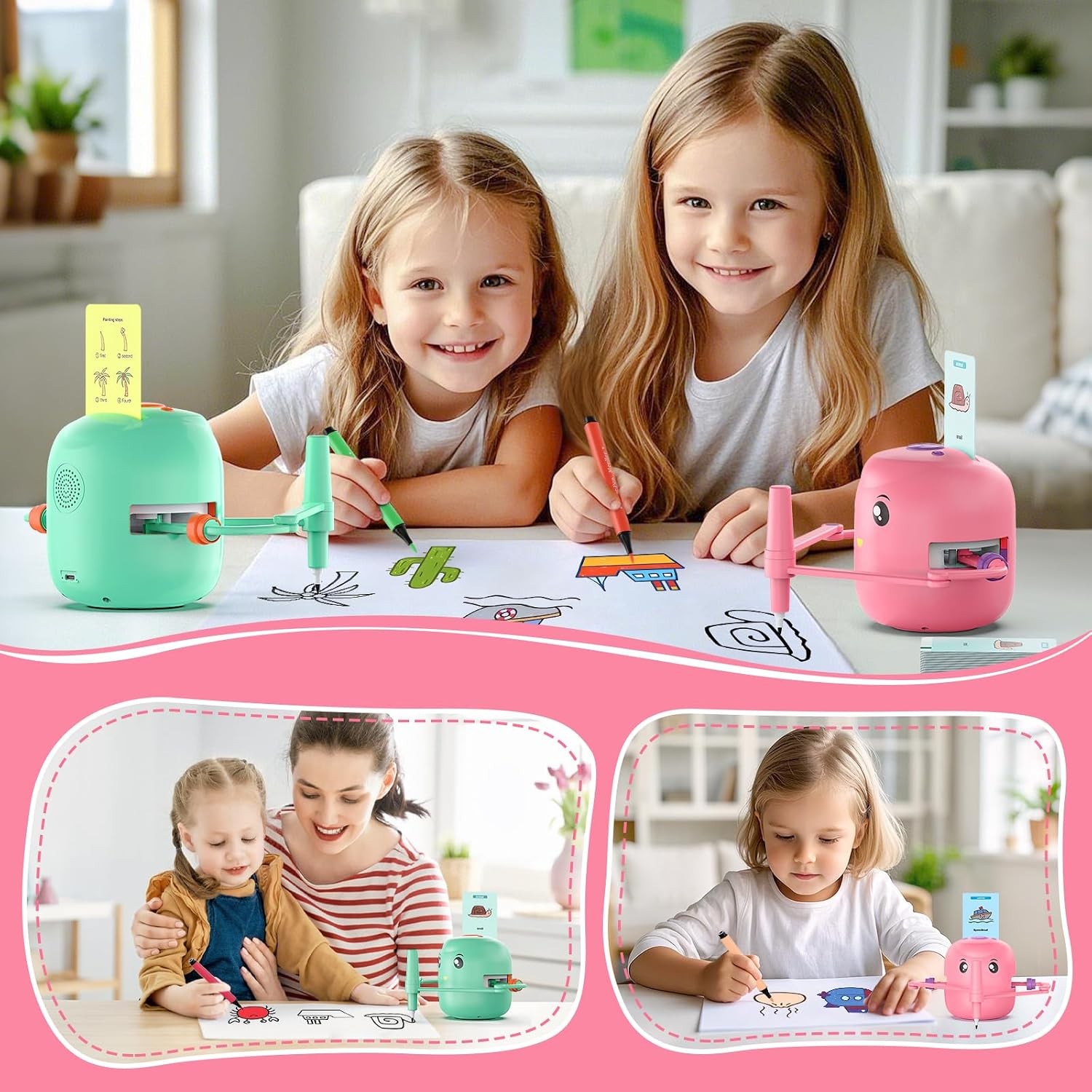 Interactive Educational Drawing Robot Montessori Learning Toy 150 Word Cards