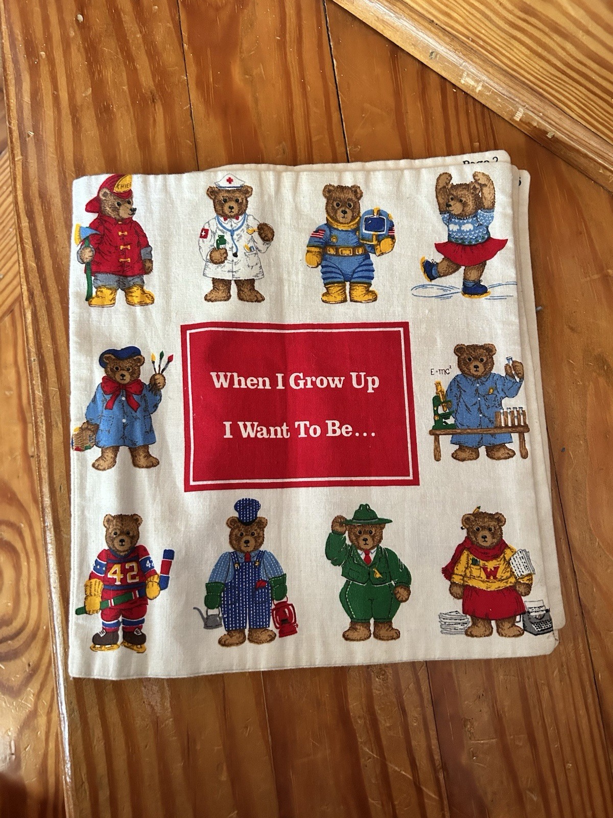 Vintage Children’s Fabric Book Bear Careers Occupations Cloth