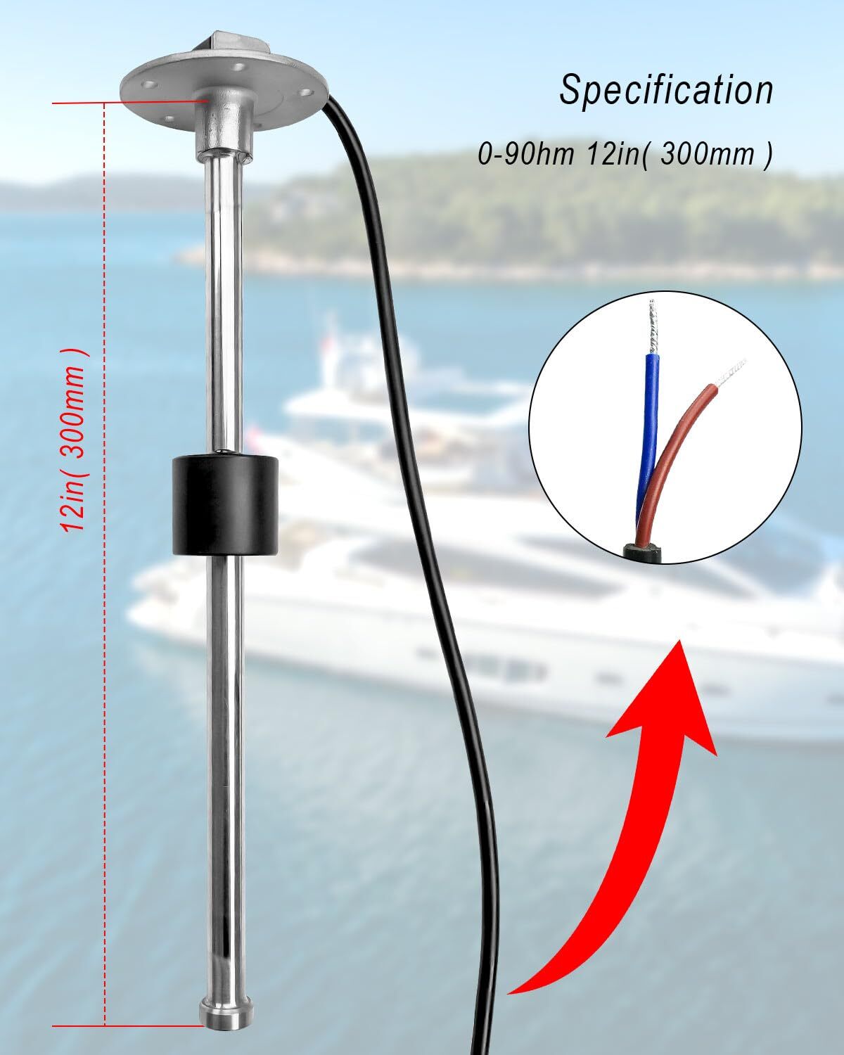 Fuel Sending Unit 0-90 ohm 12″ Boat Fuel Sender 300mm Stainless Steel Water Gas