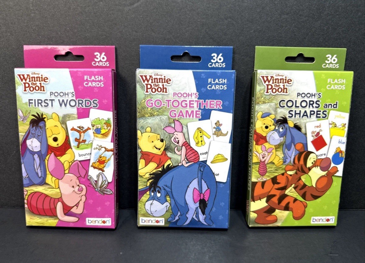 Disney Winnie the Pooh Flash Cards Set of 3 First Words Go-Together & Colors DT