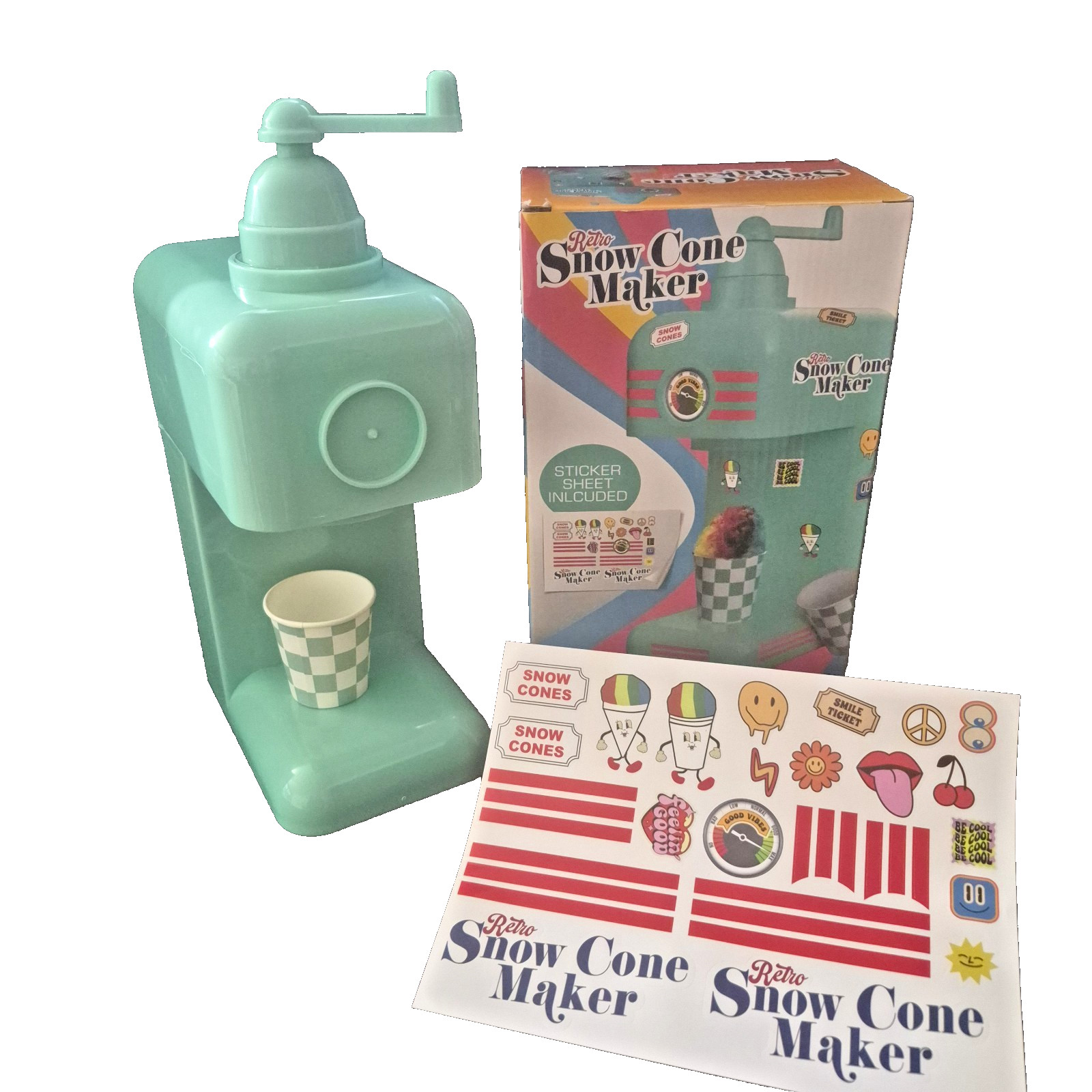 New Retro Snow Cone Maker Frozen Treat Includes Stickers Cups Ice Molds BPA Free