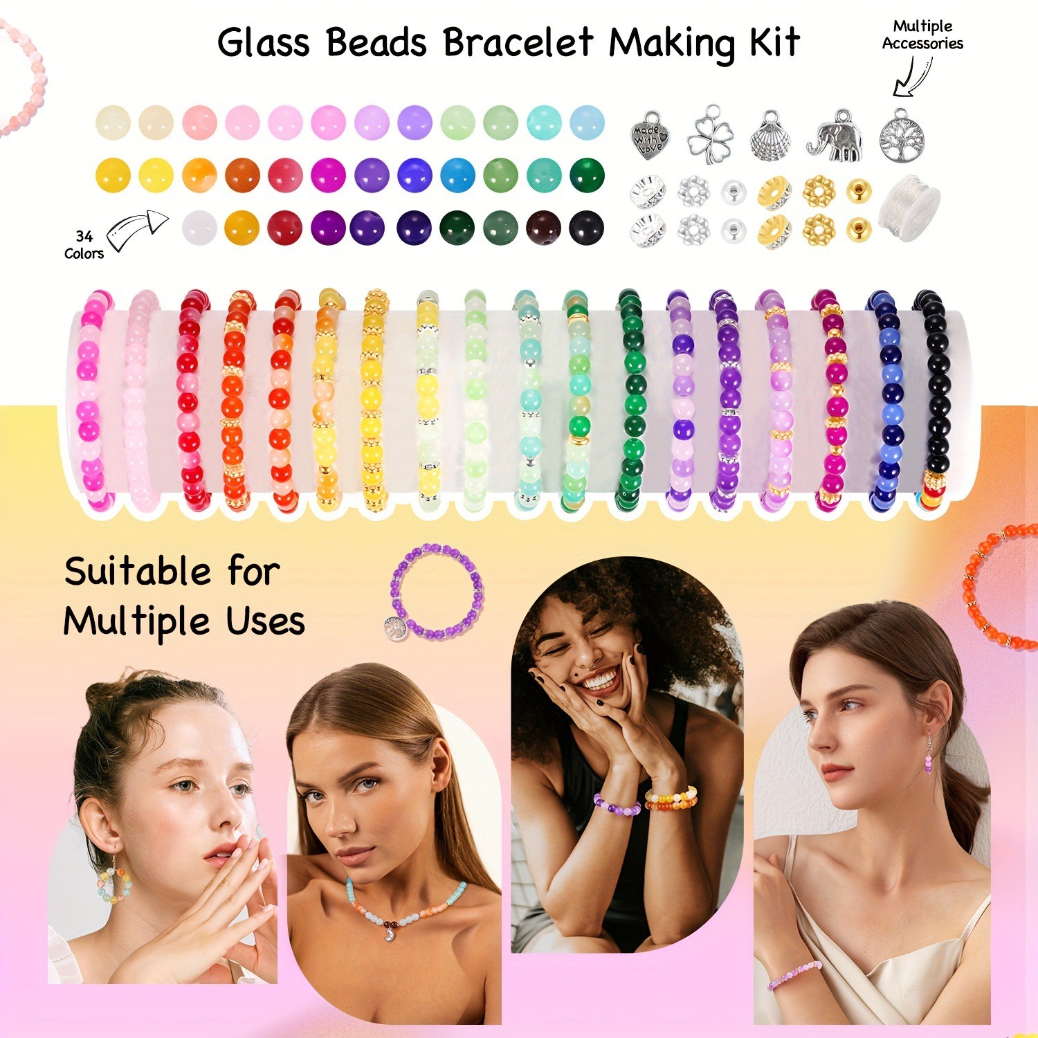 6mm 34 colors 1435pcs glass beads material package set DIY jewelry handmade set