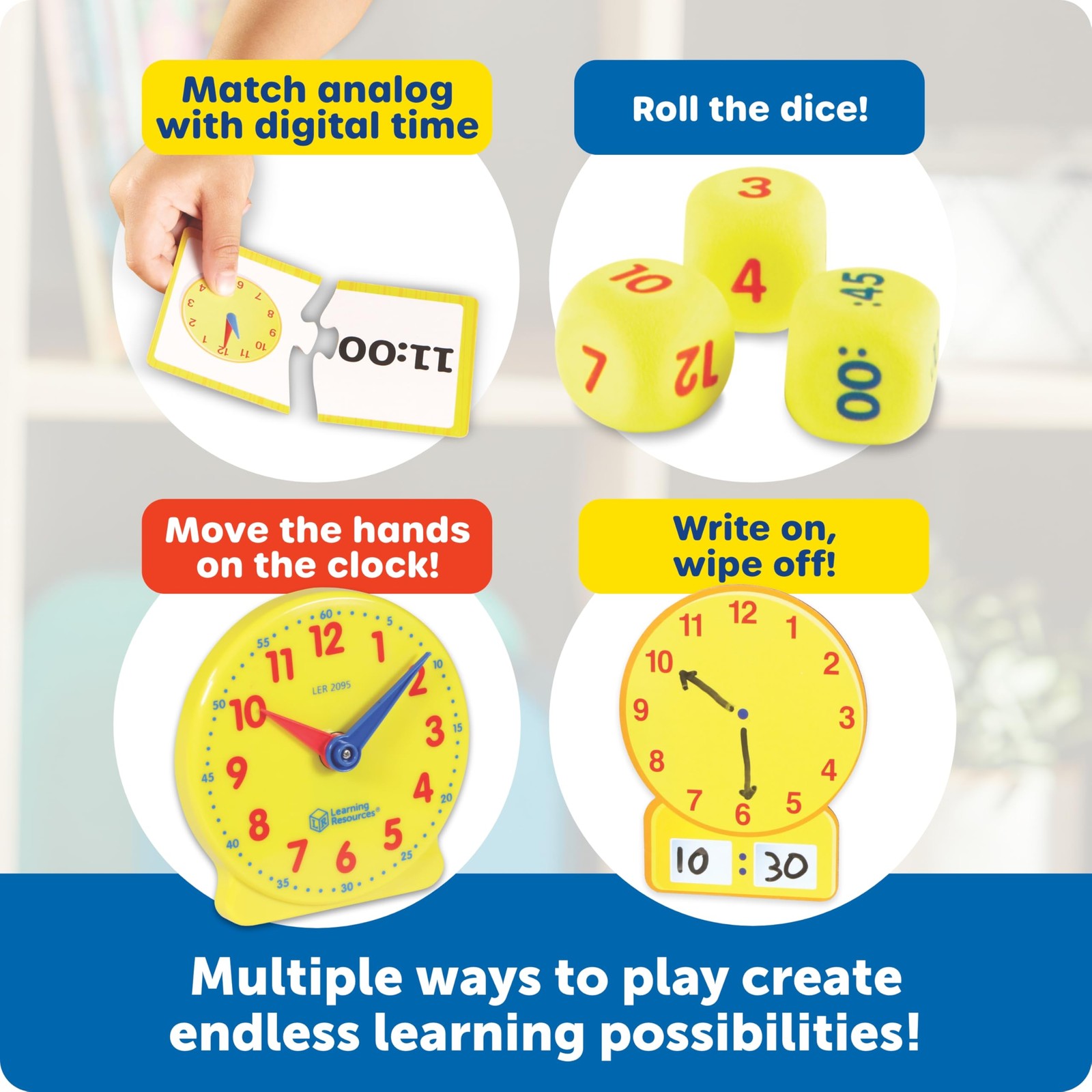 Learning Resources Time Activity Set – Kids Clock, Pack of 1, Multi