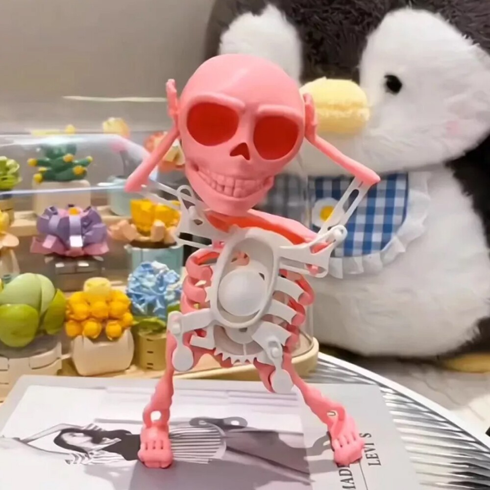 3D Dancing Skeleton Toy Clockwork Spring Self Moving Swinging Skull Bobblehead