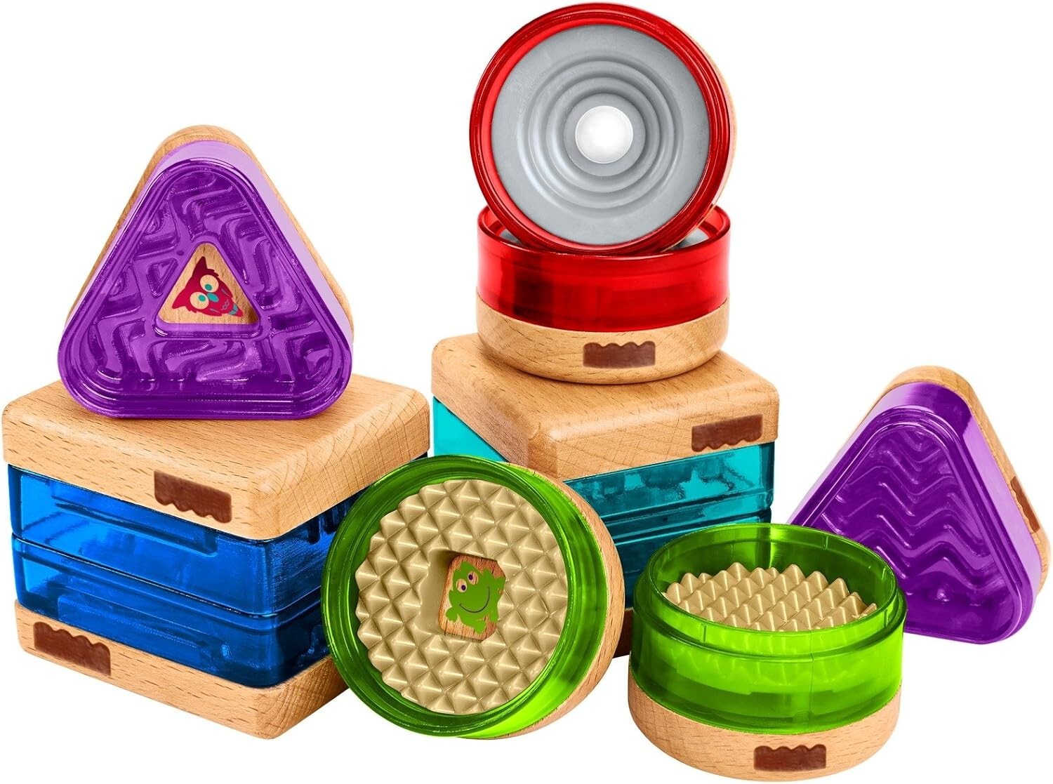 Fisher-Price Wooden Toys Sensory Blox Surprise Inside Shapes Set DMG PKG