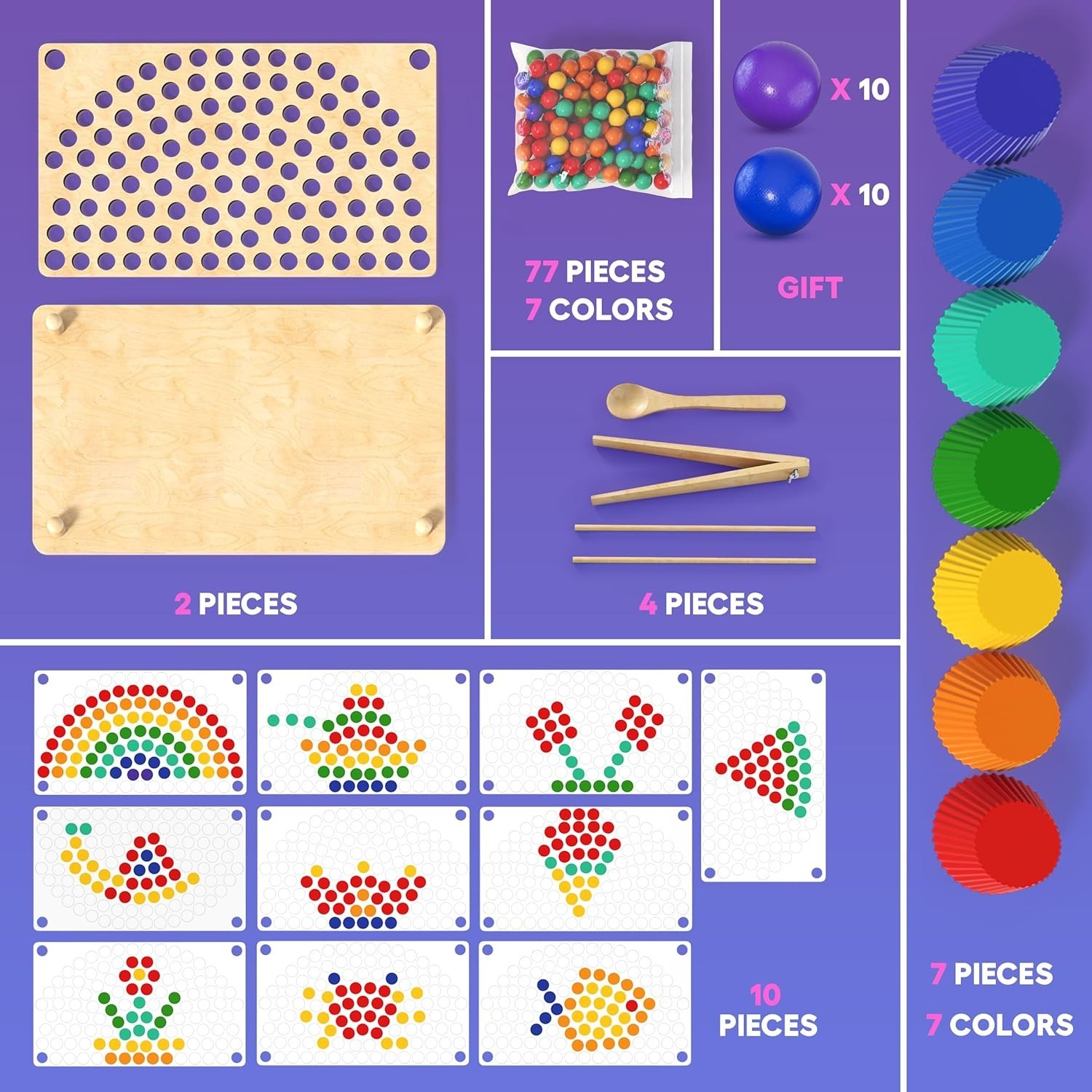 Rainbow Clip Beads Wooden monstessori Board