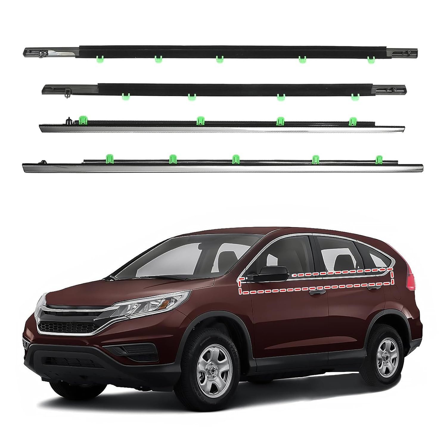 2012-2016 Honda CRV Chrome Door Weather Strip Window Molding Trim Exterior