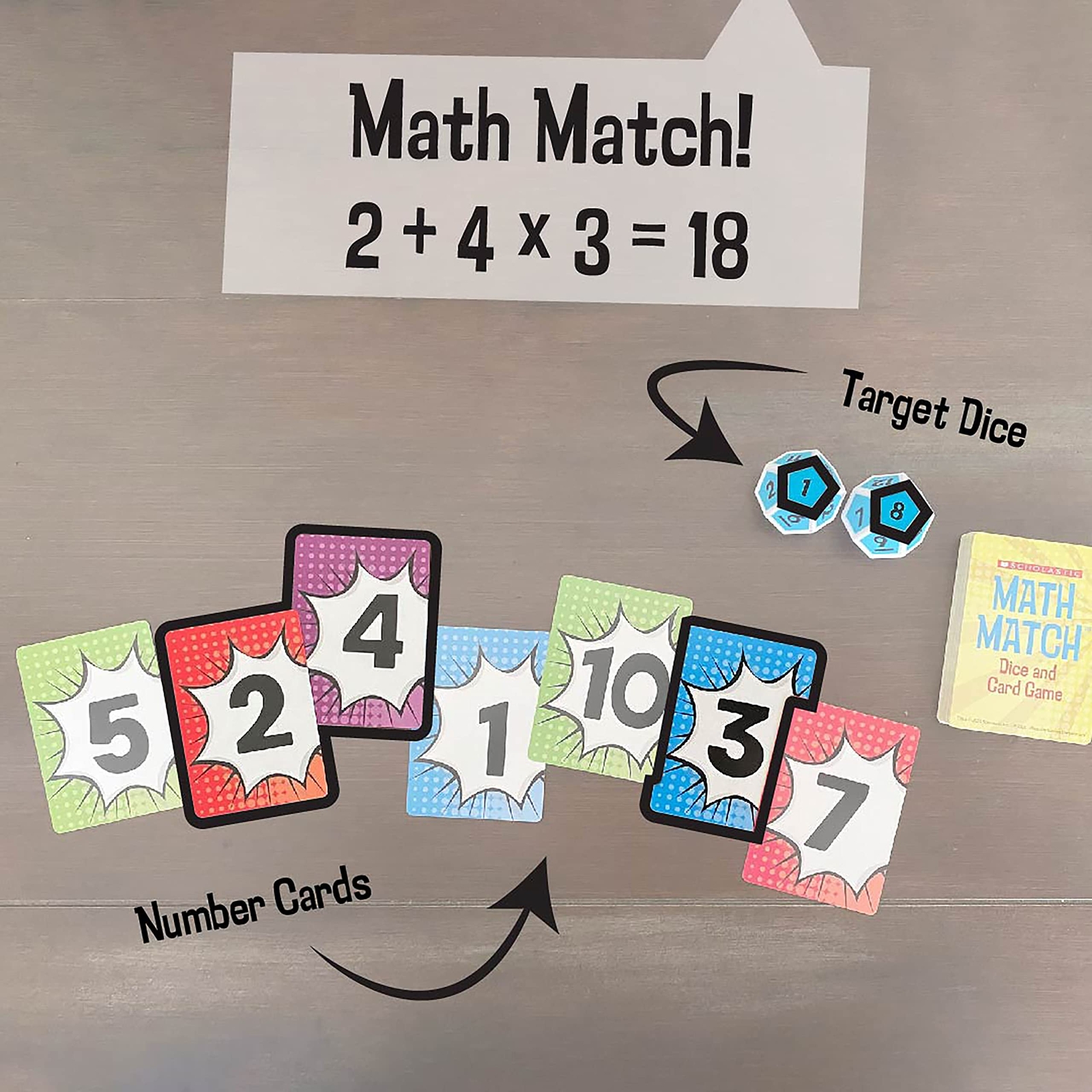 Scholastic Math Match Dice and Card Game Educational Fun for Kids Ages 5 to 12