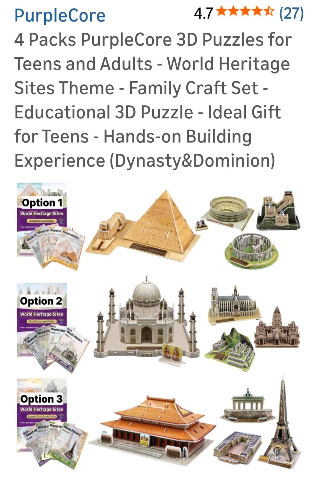 PurpleCore 3D Puzzles World Heritage Sites (Dynasty&Dominion) Teens And Adults
