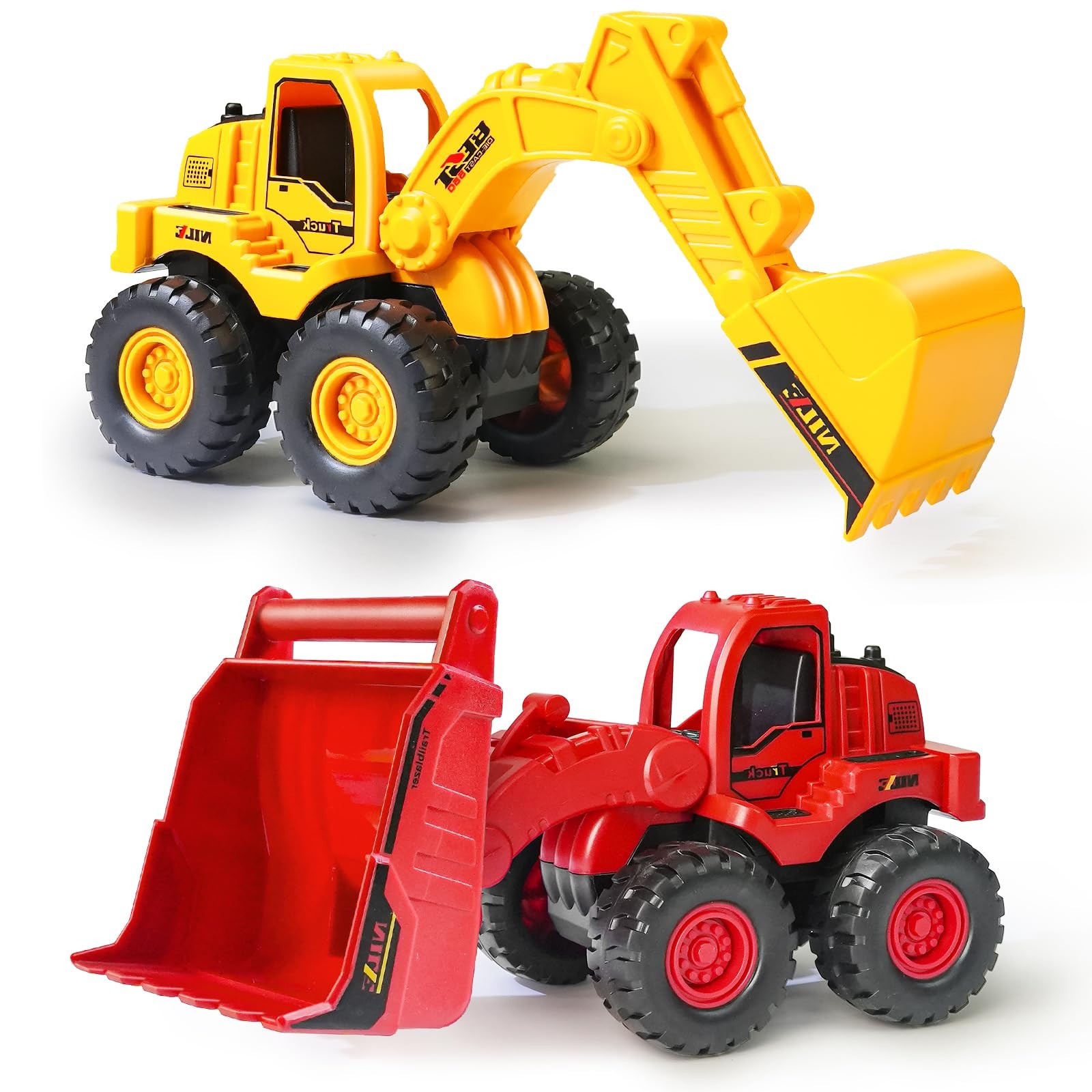 Beestech Construction Toys, Friction Powered Excavator Large, Yellow and Red