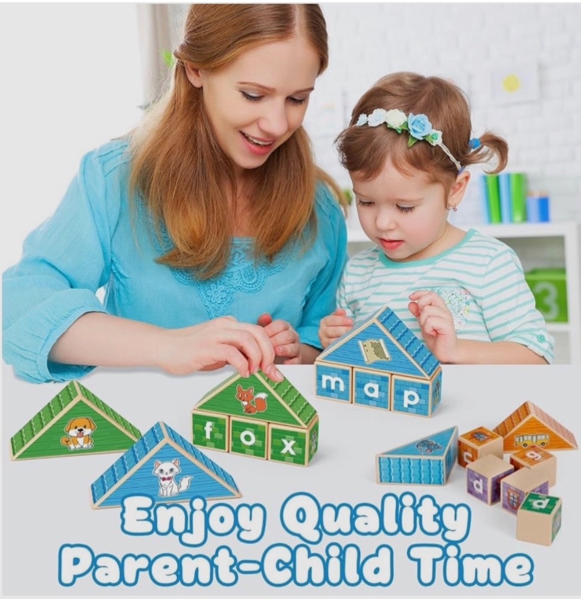 CVC Word Building Blocks Alphabet Learning Toy Phonics Reading Montessori