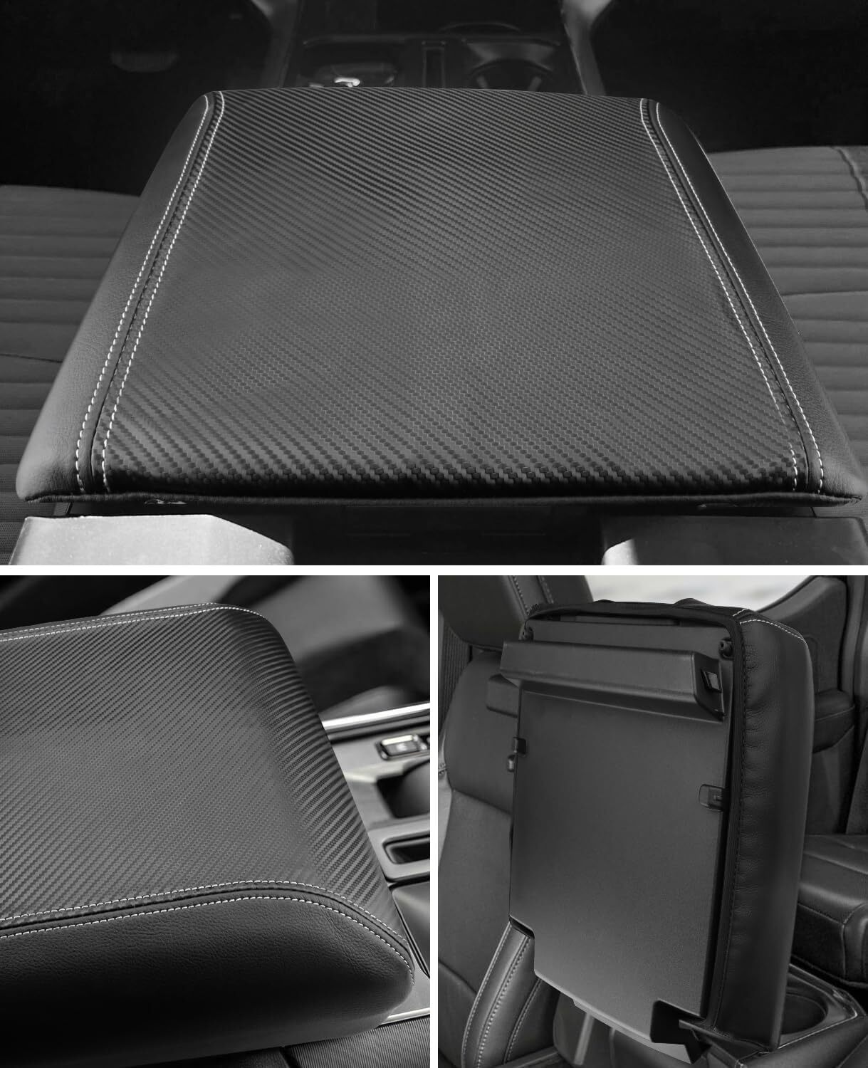 21-24 Ford F150 Center Console Armrest Cover Black Leather Carbon Interior