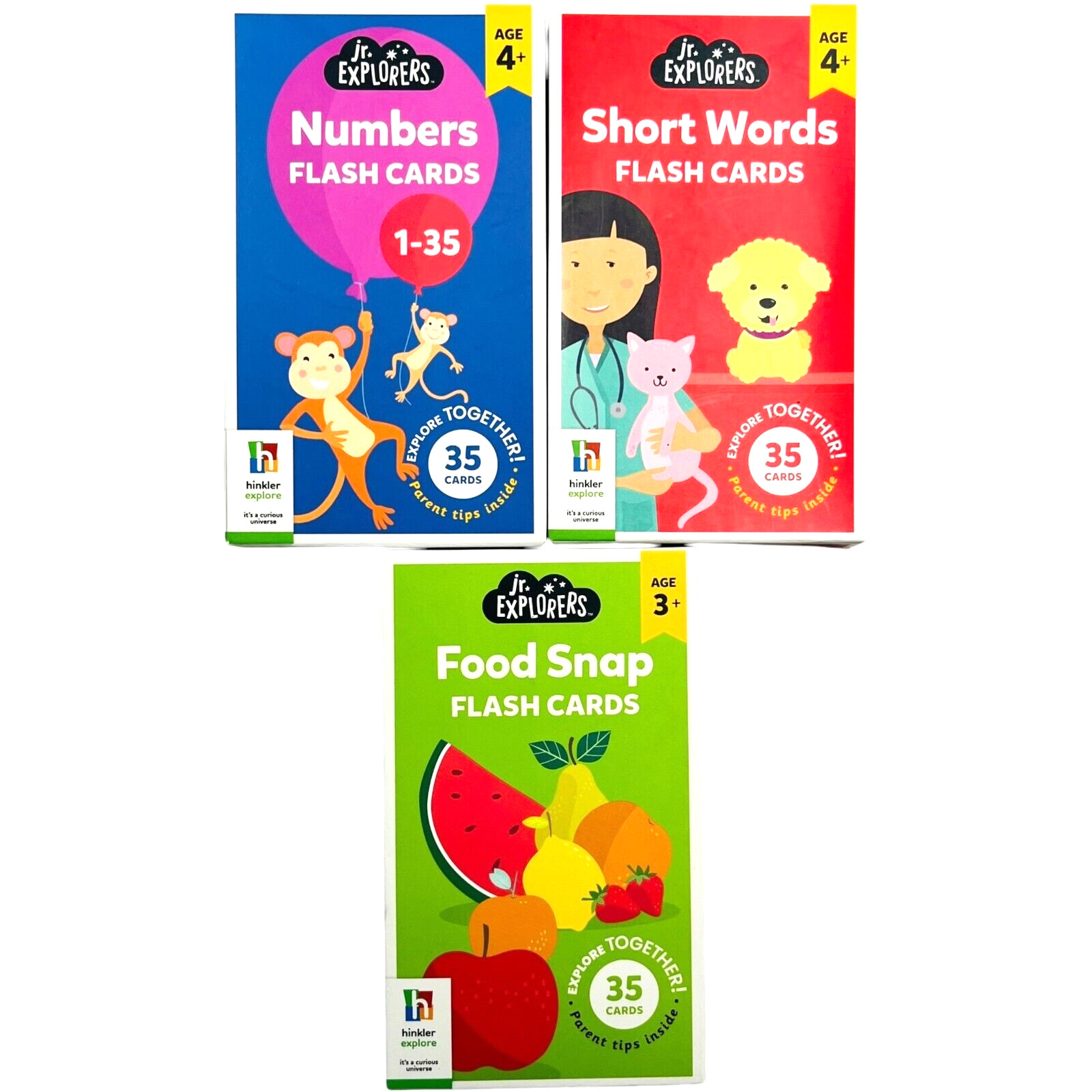NEW Flash Cards by jr. EXPLORERS – Numbers / Food / Short Words – LOT of 3