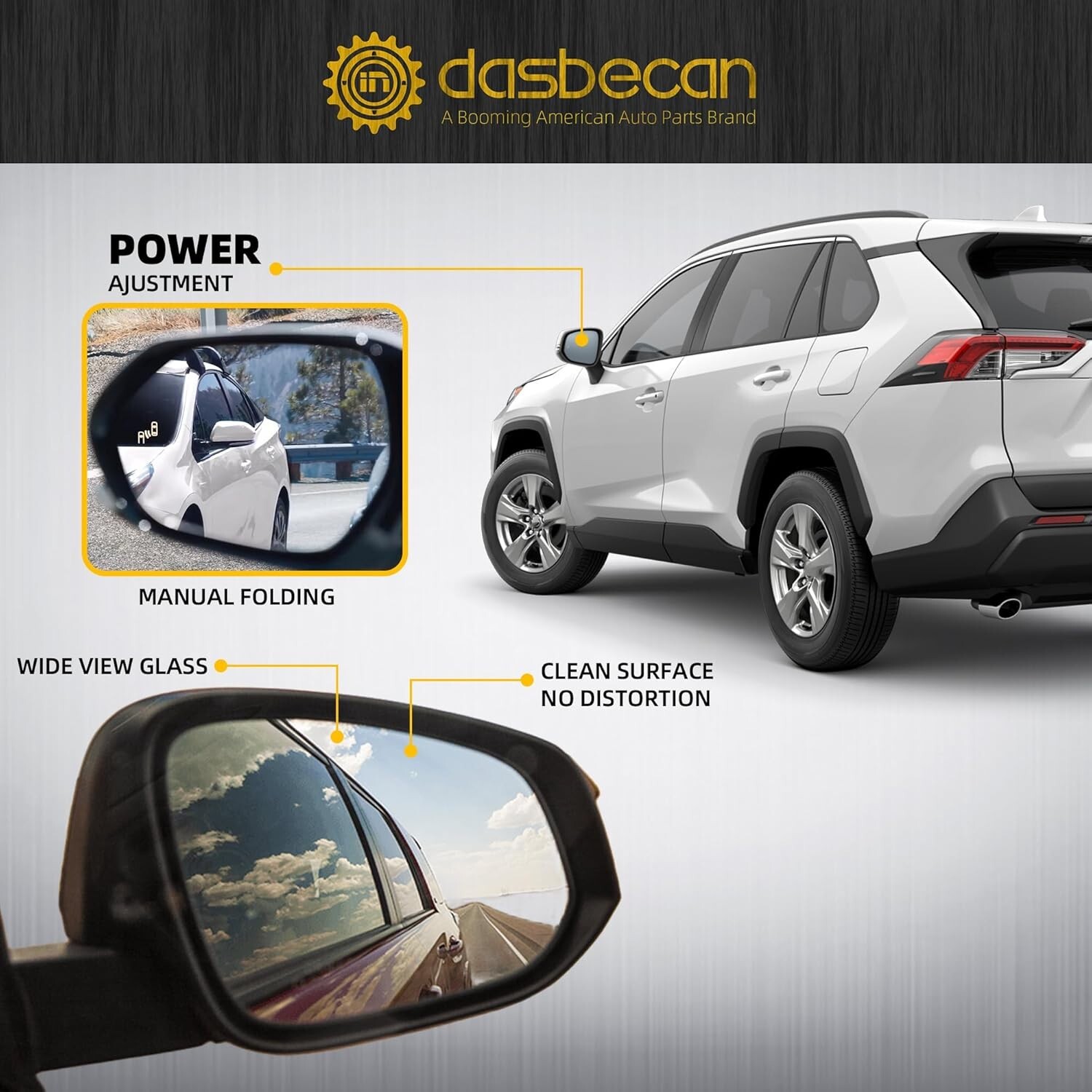 8Pins Left Side Mirror Compatible with 2019-2024 Toyota Rav4 Driver Side View wi