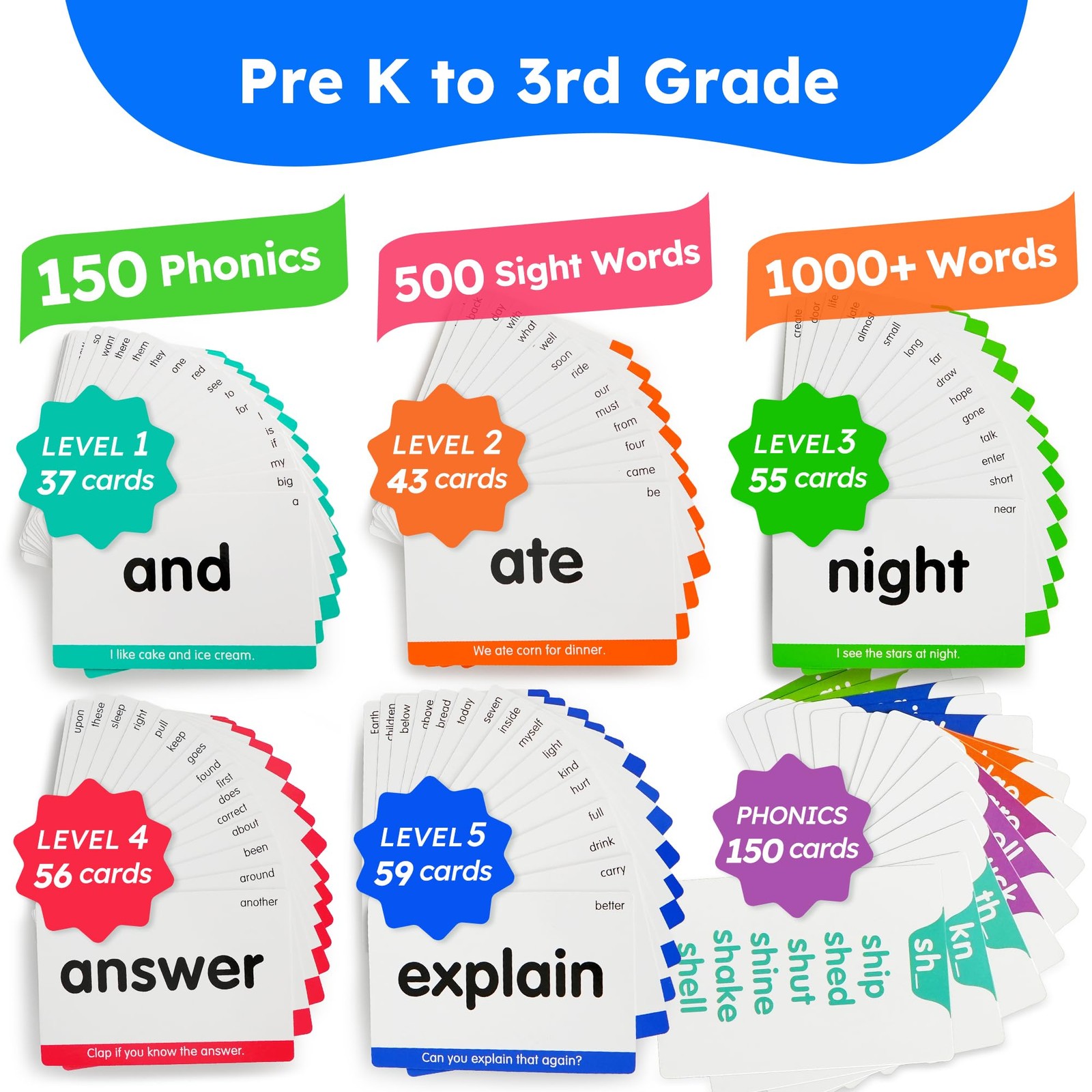 650 Sight Words & Phonics Flash Cards, Learn to Read CVC, Blends, Long Vowel …