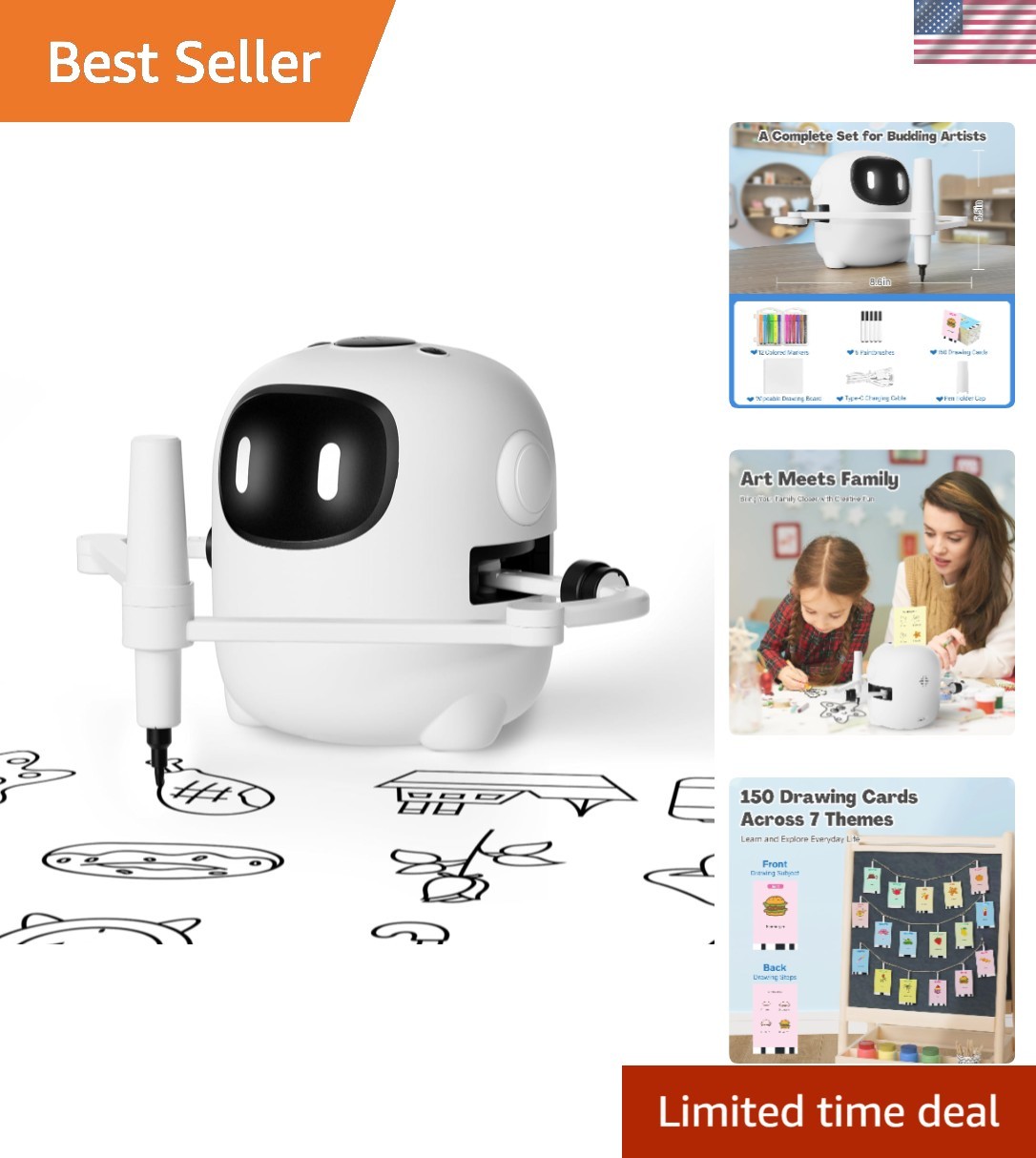 Kids Drawing Robot Set with 150 Cards and Markers – Inspire Artistic Skills