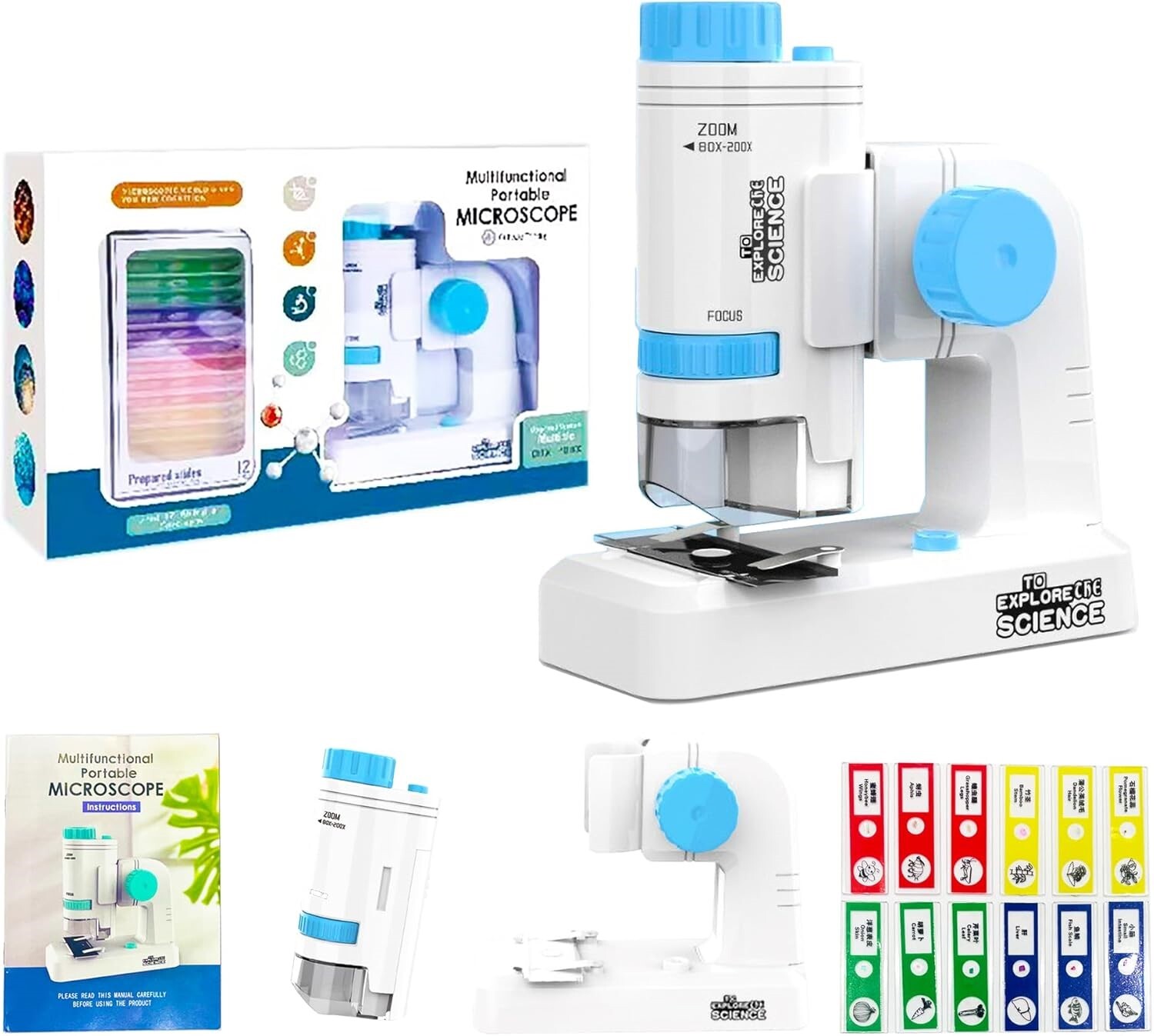 Durable Portable Scientific Experiment Educational Toy 200x Focusing Microscope