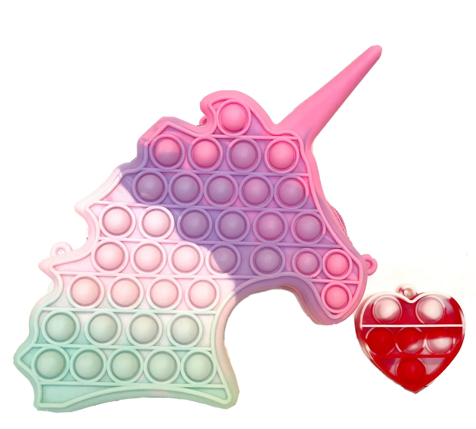 Pop-it Unicorn Pastel TieDye Purse Pink Purple Teal Red Heart Fidget Toy Sensory