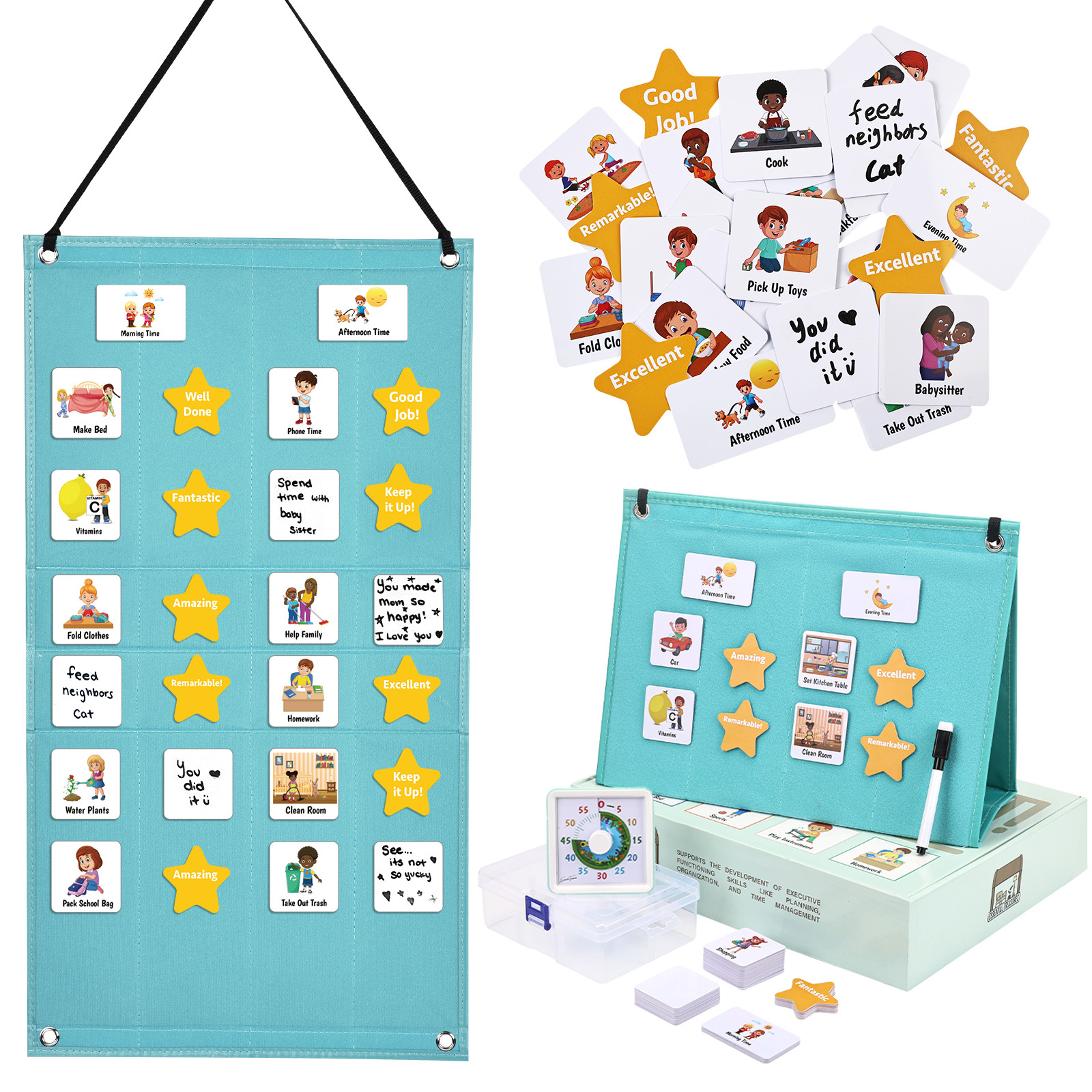 Visual Schedule for Kids with Visual Timer | Reward Chore Chart for Kids Autism