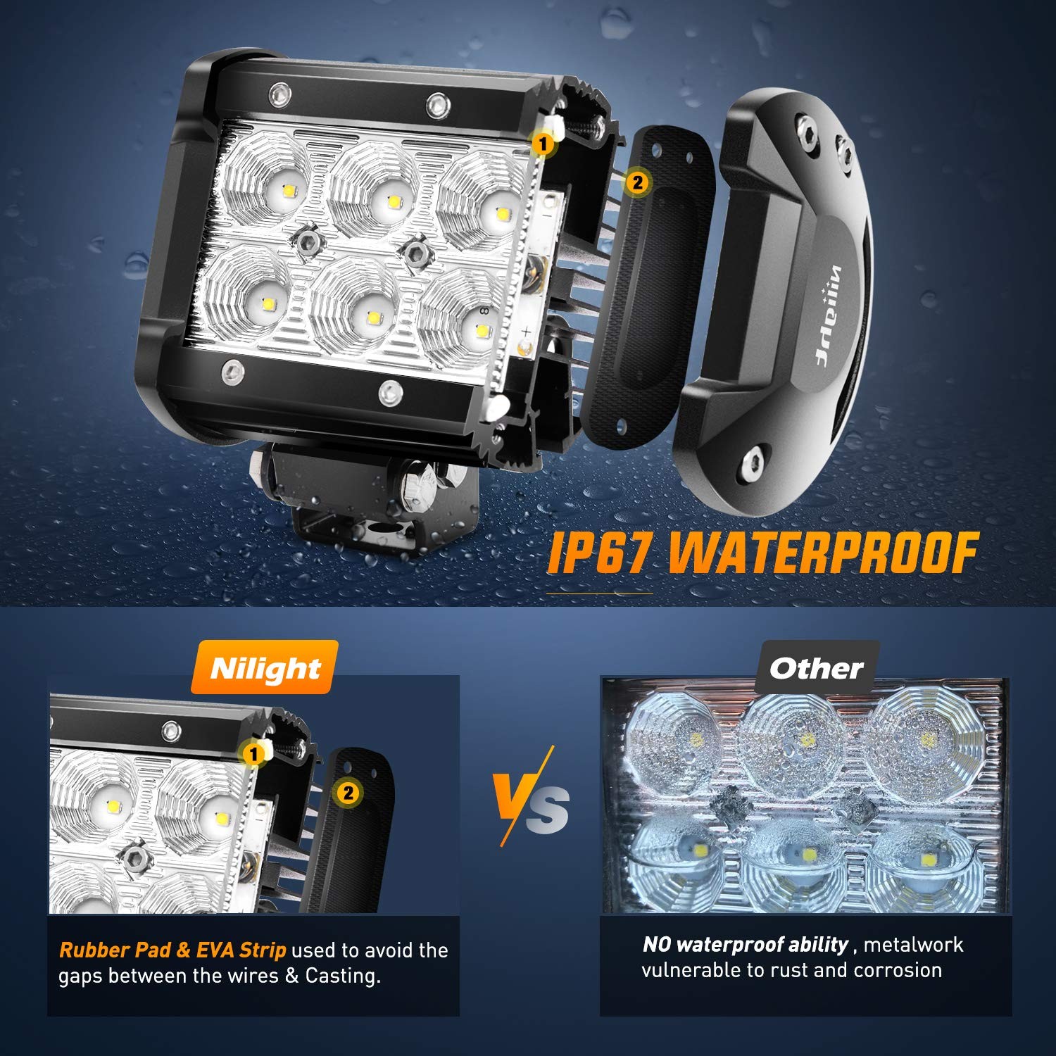 Nilight 4PCS 18W 1260lm LED Flood Light Bar Off Road Driving Fog Light