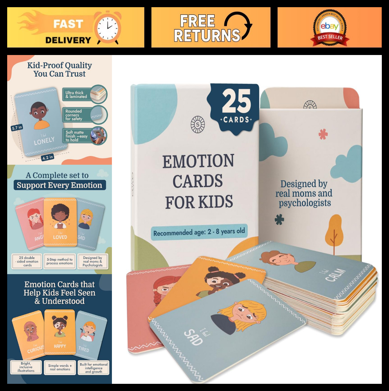 Emotion Flashcards for Toddlers – 25 Fun Cards to Identify Feelings – Ages 2-8
