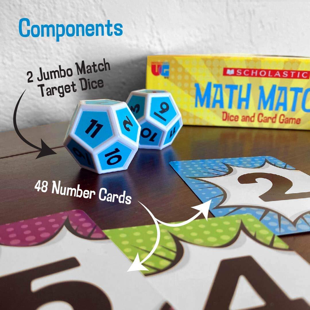 Scholastic Math Match Dice and Card Game Educational Fun for Kids Ages 5 to 12