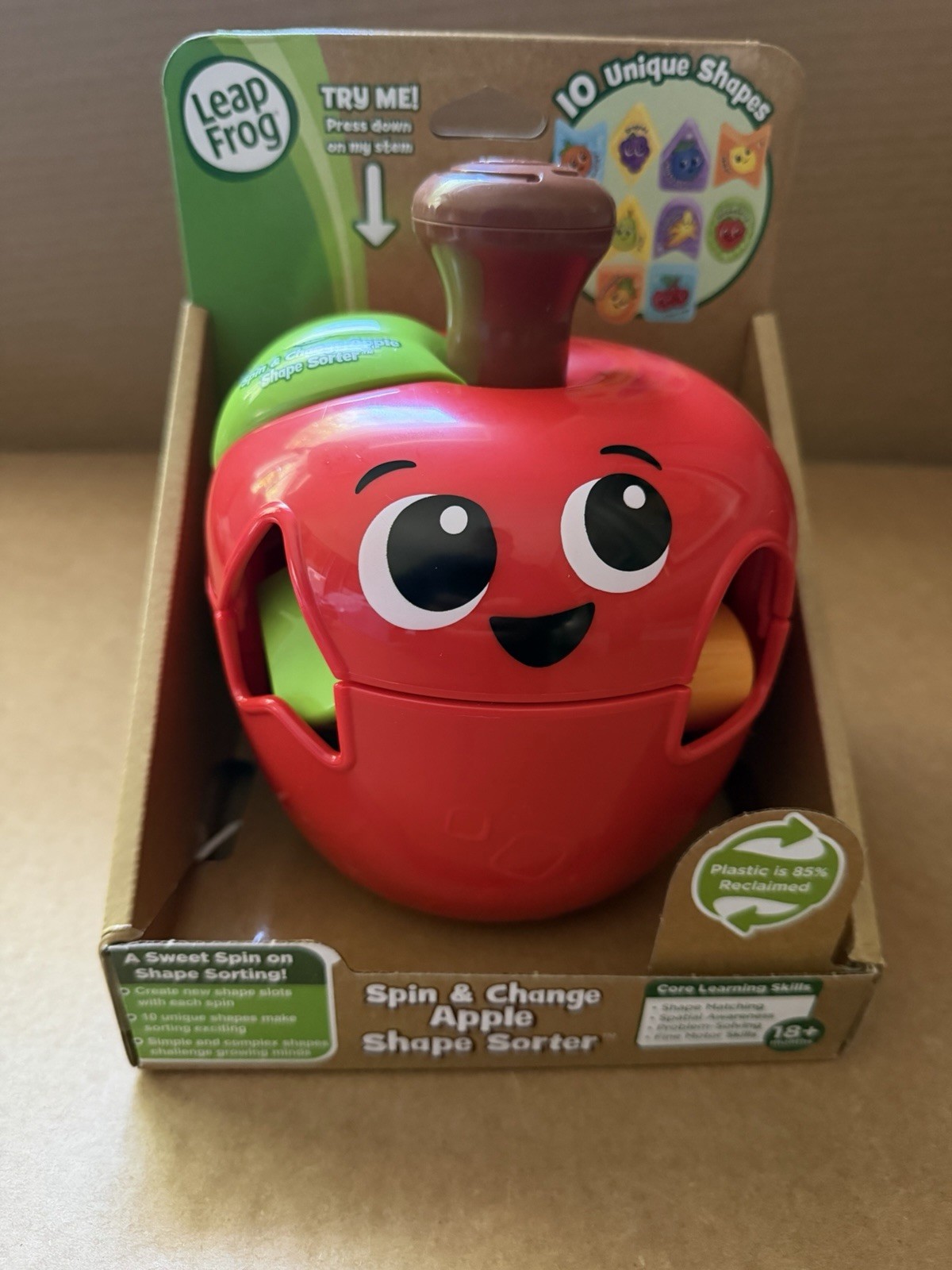 LeapFrog Spin & Change Apple Shape Sorter New Complete Ages 18+ Learning Toy
