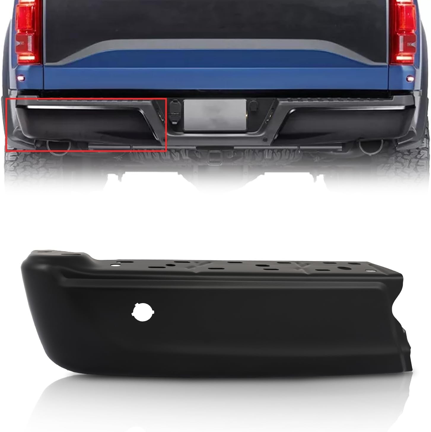 21-23 Ford F150 Rear Bumper End Left Driver w/Dual Sensor Holes FO1102398 Black