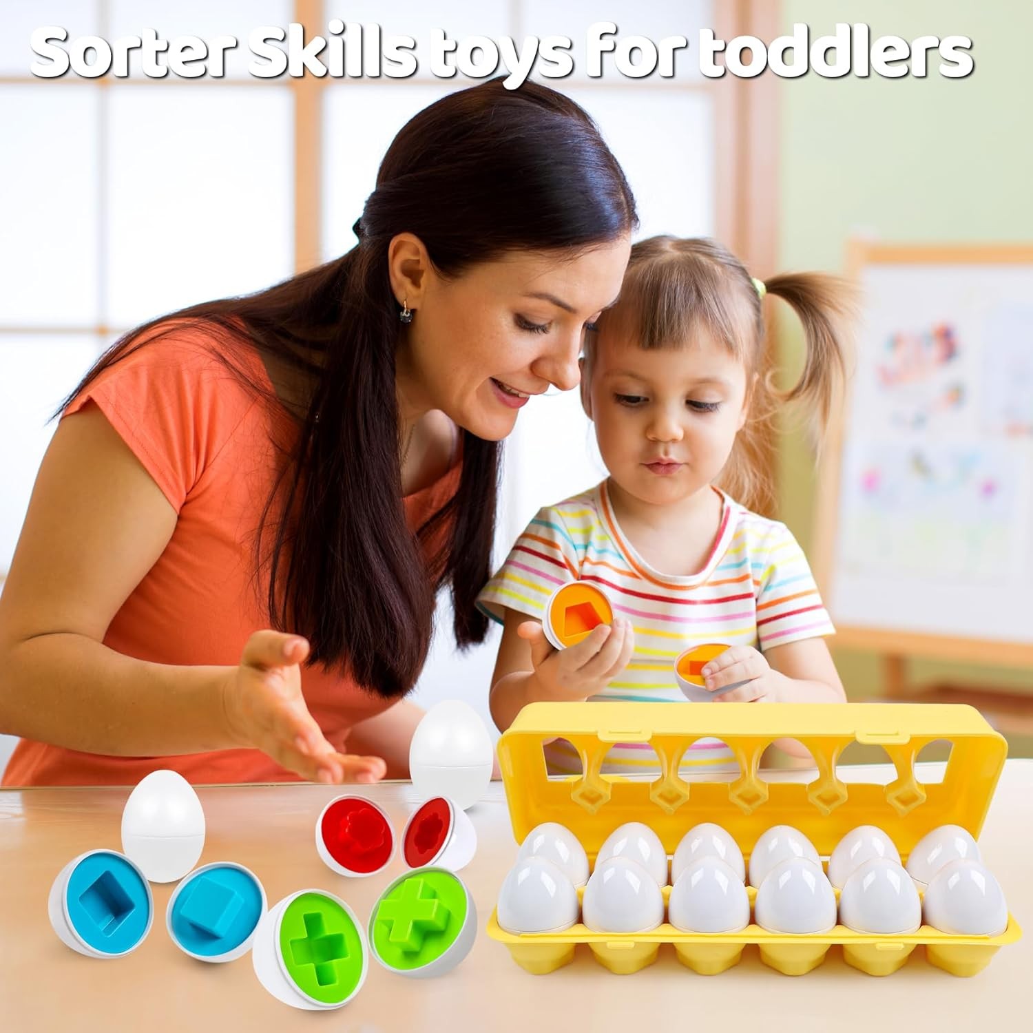 Toddler Eggs Toys,Montessori Geometric Egg Early Fine Motor Skills Learning Colo