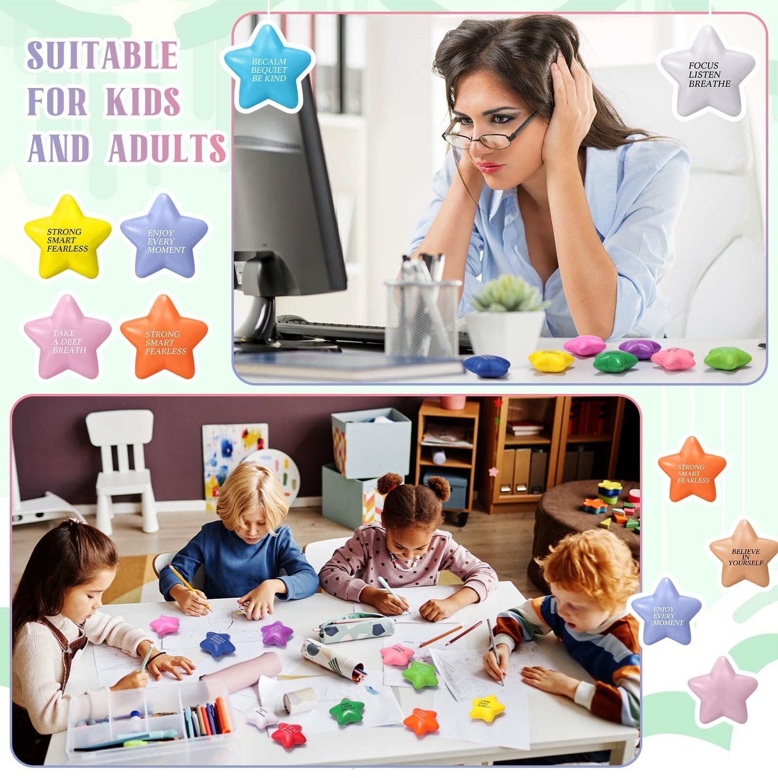 Jenaai 250 Pcs Star Stress Balls Bulk Motivational Stress Balls with Quotes S…